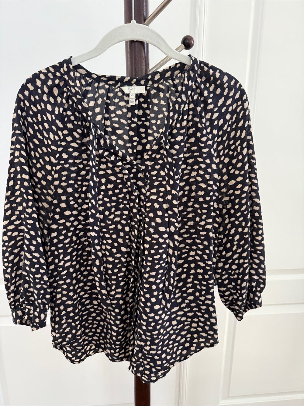 Joie Navy Blouse with Cream Dot Print - Women's Top